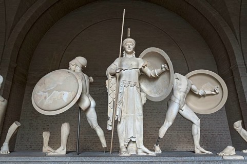 West pediment of the temple of Aegina with standing Athena