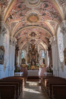 Interior and chancel of Chapel of the Holy Blood in Fischbachau