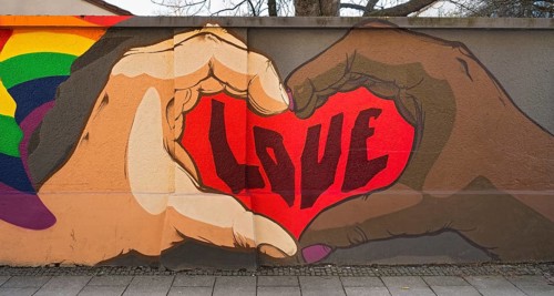 Graffiti on wall with lettering Love