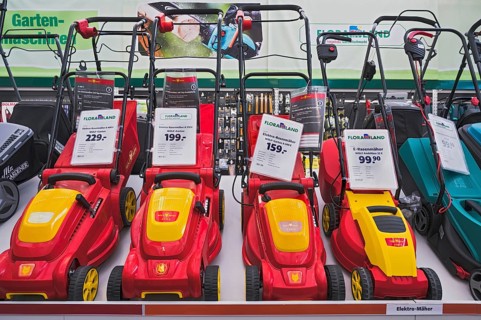 Electric lawn mower at hardware store