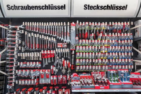 Screwdrivers and socket wrenches in hardware store
