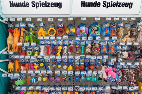 Dog toys in hardware store