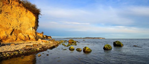 Bluff and boulders in the evening light