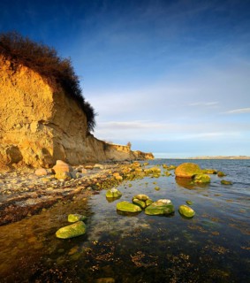 Bluff and boulders in the evening light