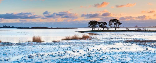 Sunrise at Strelasund between Stralsund and Greifswald in winter