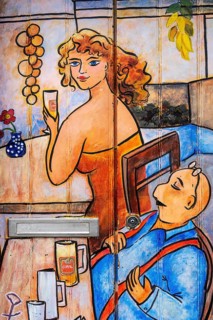 Woman and man drinking beer