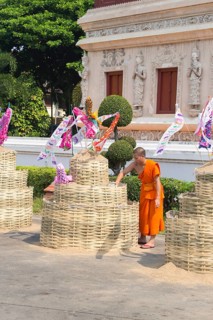 Sand chedis at temple during Songkran festival