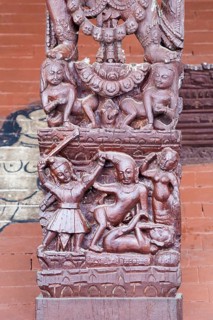 Erotic wood carvings at Bachhareshwari temple