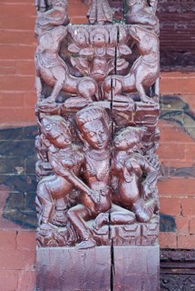 Erotic wood carvings at Bachhareshwari temple