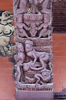 Erotic wood carvings at Bachhareshwari temple