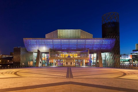 Lowry Theatre illuminated at night