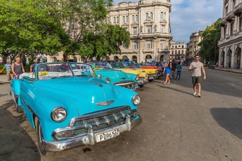 Oldtimer taxis parking on the street