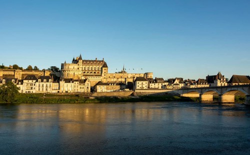 Amboise chateau at sunset on the Loire River