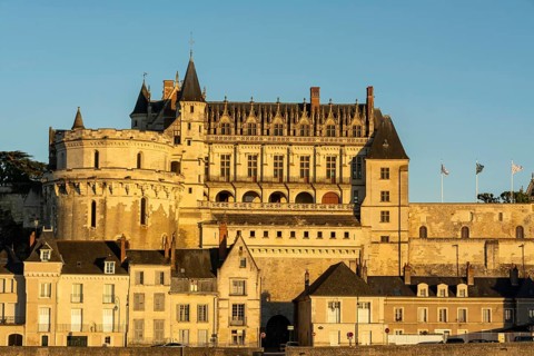Amboise chateau at sunset on the Loire River