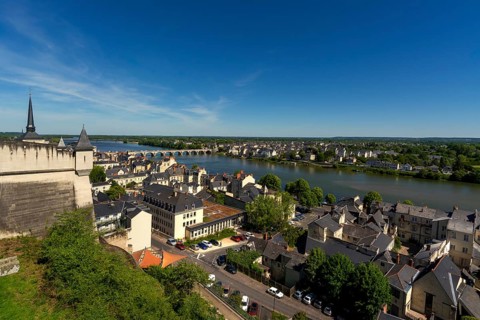 View of the city with Loire river from the Chateau de Saumur
