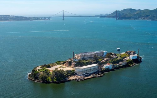 Prison Island Alcatraz with the Golden Gate Bridge in the background