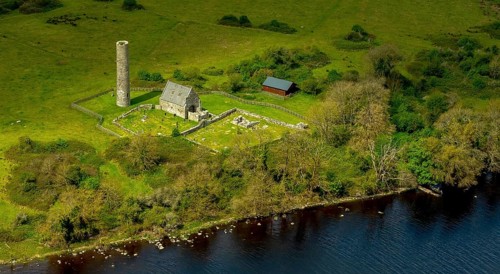 Holy Island with dilapidated monastery