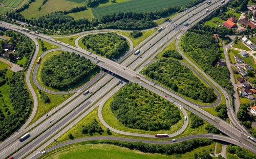 Motorway intersection A2 and main road B239 between Herford and Bad Salzuflen
