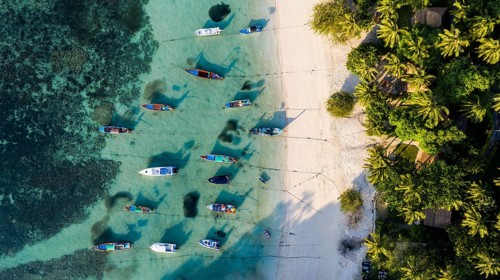 Beach with palmes and boats