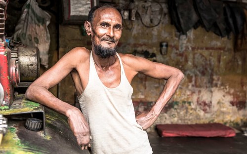 Portrait of a worker in the brickyard