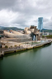 Guggenheim Museum Bilbao on the bank of the Nervion River