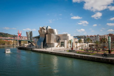 Guggenheim Museum Bilbao on the bank of the Nervion River