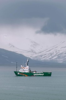 Greenpeace ship Arctic Sunrise in front of Longyearbyen