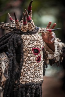 Men of the ethnic group of the Bamileke with traditional masks