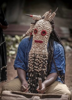 Men of the ethnic group of the Bamileke with traditional masks
