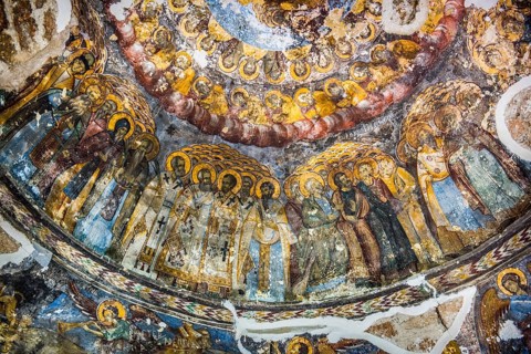 Old fresco with figures of saints