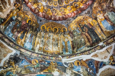 Old fresco with figures of saints