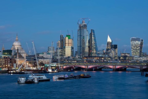 Panorama at the Thames with St.PaulÂ´s Cathedral and Blackfriars Bridge