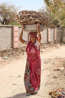 Old woman carrying firewood on head