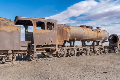 Old train in the train cemetery Cementerio de los Trenes