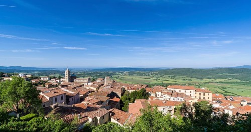 View over houses towards valley