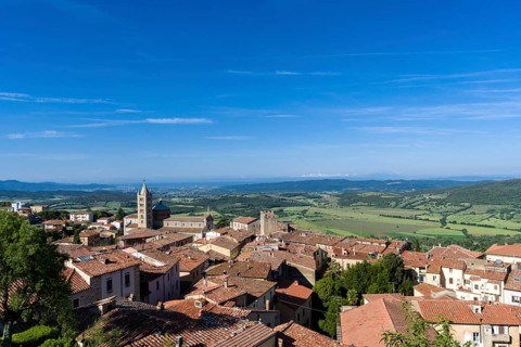 View over houses towards valley