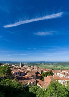 View over houses towards valley