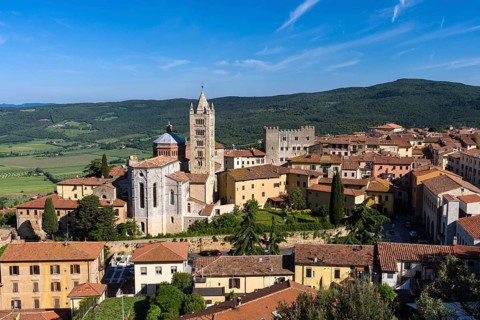 View over houses towards valley