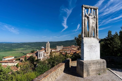 Monument against fascism and Nazism on hill above town