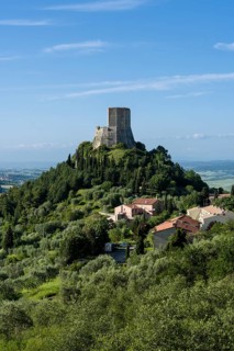Typical Tuscany landscape in Val d'Orcia with the castle Rocca d'Orcia