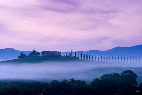 Typical green Tuscan landscape in Bagno Vignoni