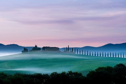 Typical green Tuscan landscape in Bagno Vignoni
