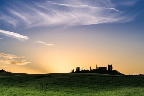 Typical green Tuscan landscape in Bagno Vignoni