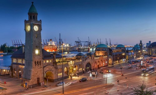 Clock tower and gauge tower at dusk