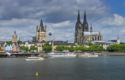 Rhine bank with cathedral and church Gross St. Martin