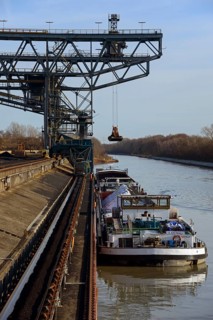 Hard coal is loaded onto cargo ship