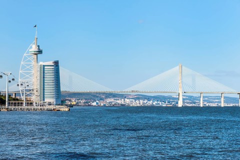 Vasco da Gama Bridge and Tower seen from the Parque das Nacoes