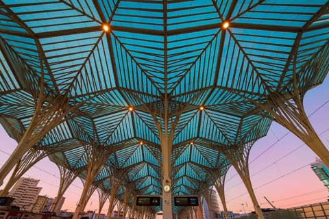 Train station Lisbon East at sunset