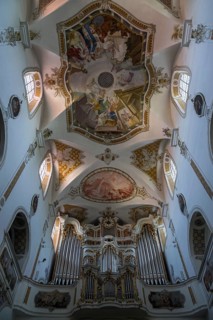 Organ and ceiling fresco of the church of the Monastery Ursberg