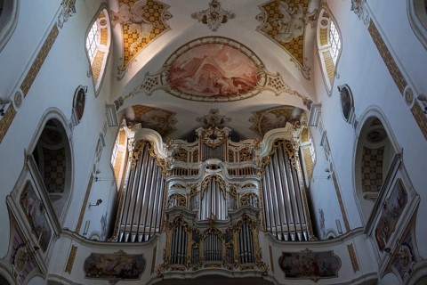 Organ and ceiling fresco of the church of the Monastery Ursberg